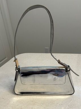 Metallic Silver Mini Shoulder Bag - Polished Mirror Finish